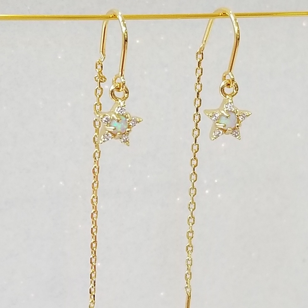 Gold chain opal star threader earings - Picture 2 of 6